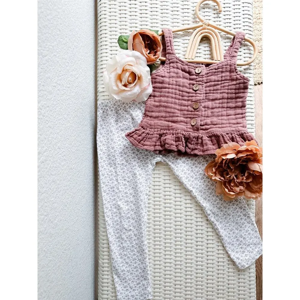 Jamie Kay Organic Dusty Mauve Peplum + Floral Leggings 3/4